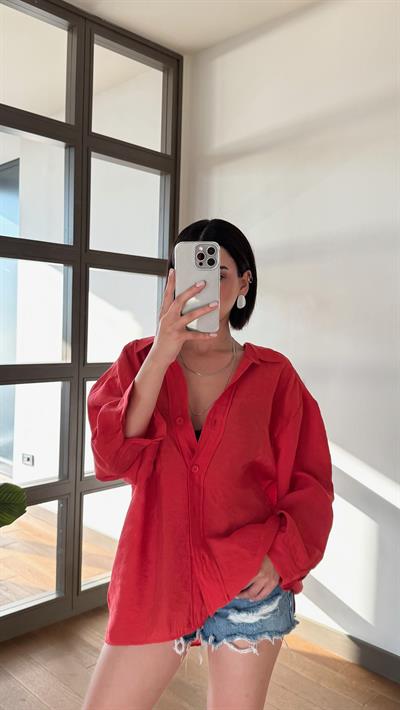 Kırmızı Oversize Gömlek