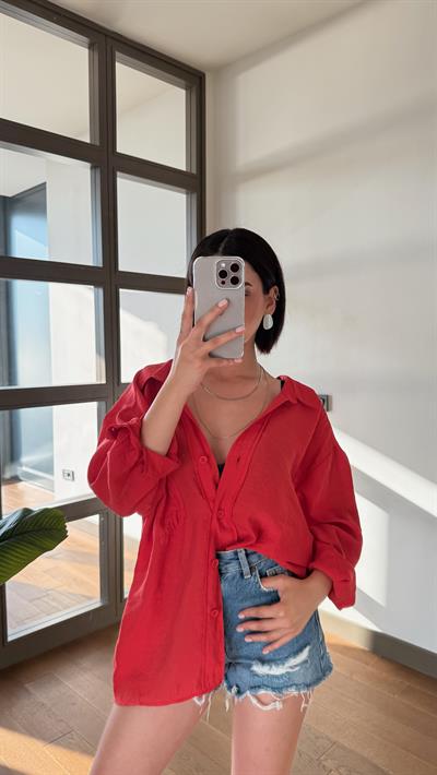 Kırmızı Oversize Gömlek