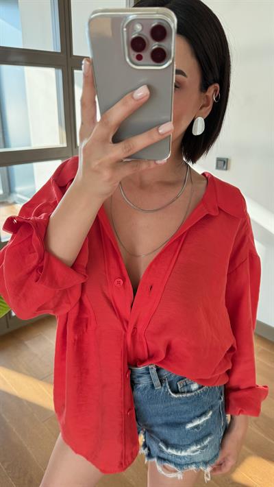 Kırmızı Oversize Gömlek