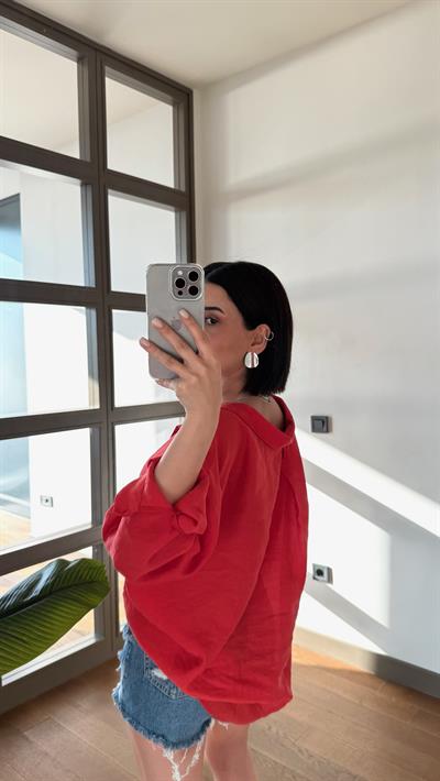 Kırmızı Oversize Gömlek