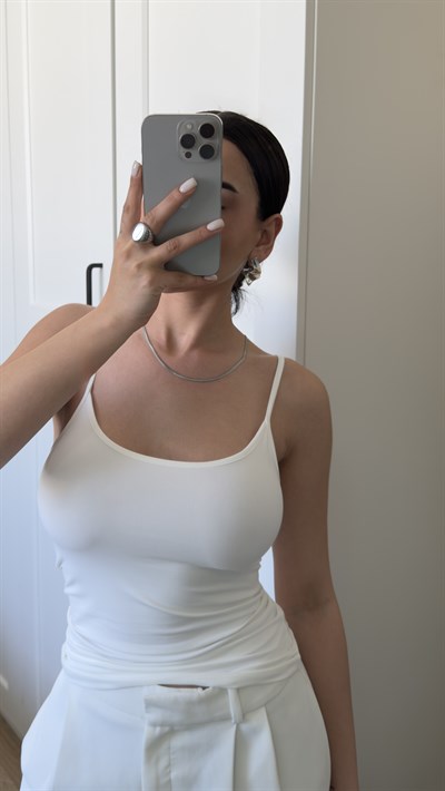 Orjinal Marka Askılı Bluz - Beyaz