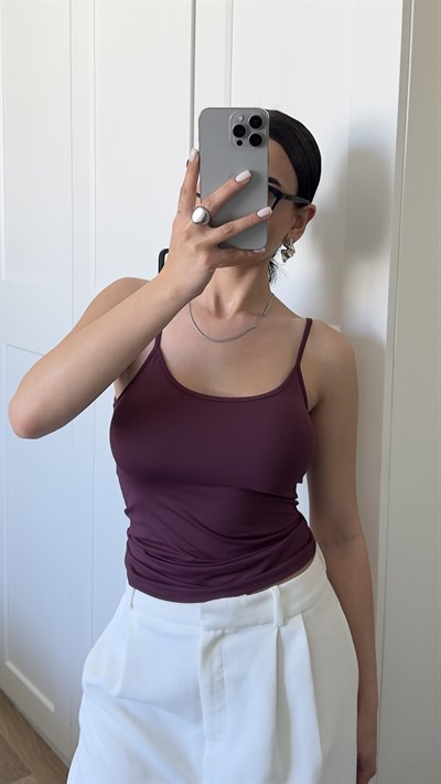 Orjinal Marka Askılı Bluz - Bordo