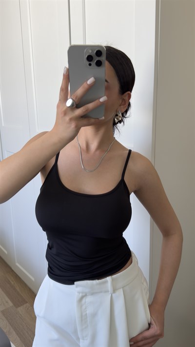 Orjinal Marka Askılı Bluz - Siyah