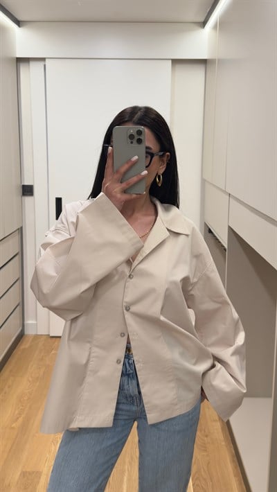 Oversize Poplin Kumaş Taş Gömlek