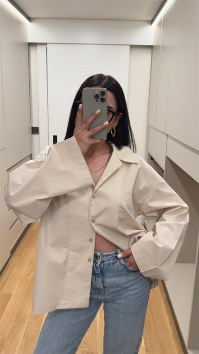 Oversize Poplin Kumaş Taş Gömlek