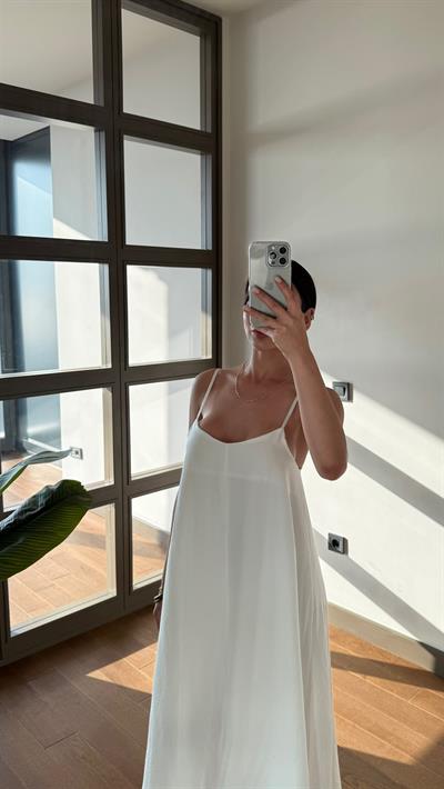 Premium Askılı Beyaz Elbise