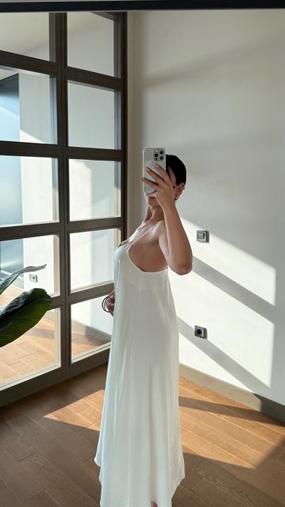 Premium Askılı Beyaz Elbise