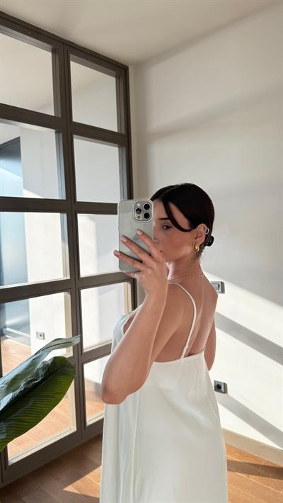 Premium Askılı Beyaz Elbise