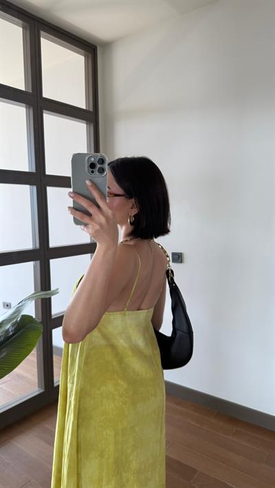 Premium Askılı Sarı Elbise