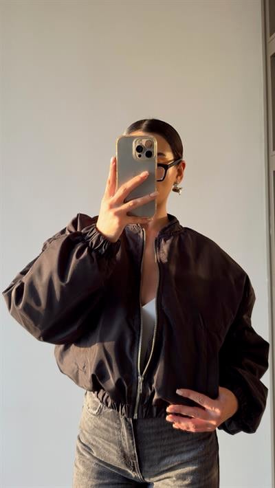 Siyah Kısa Bomber Ceket