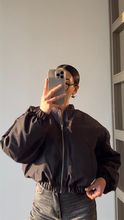 Siyah Kısa Bomber Ceket