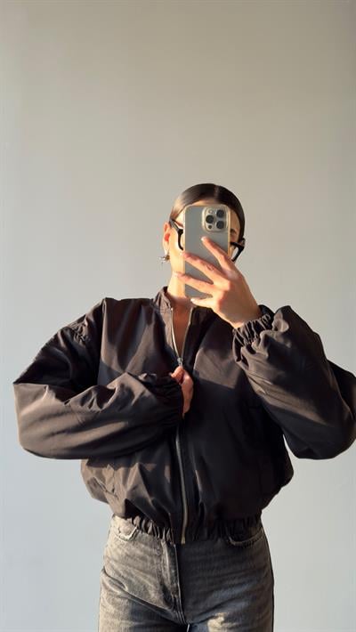 Siyah Kısa Bomber Ceket