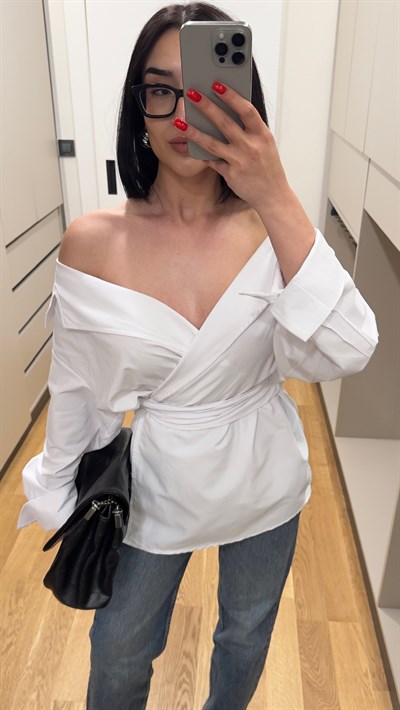 Düşük Omuz Bağlamalı Poplin Gömlek