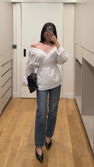 Düşük Omuz Bağlamalı Poplin Gömlek