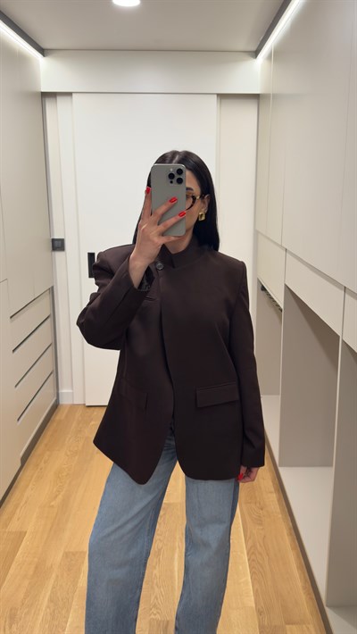 Trend Hakim Yaka Kahve Blazer Ceket