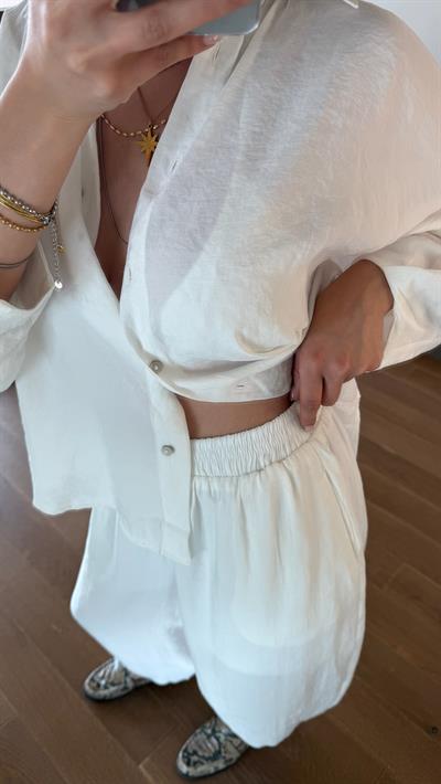 Yumuşak Kumaş Beyaz Pantolon Takım