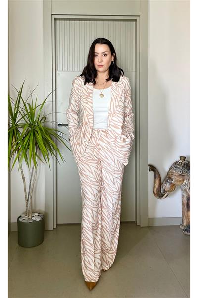 ZEBRA DESENLİ TİRİL KETEN CEKET PANTOLON TAKIM