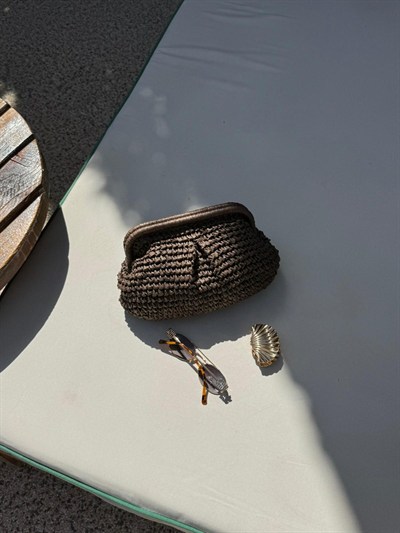 Acı Kahve Clutch Hasır Çanta