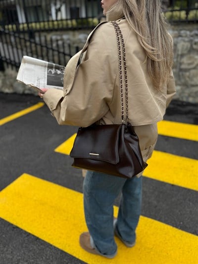 Acı Kahve Clutch Zincir Askılı Mila Çanta