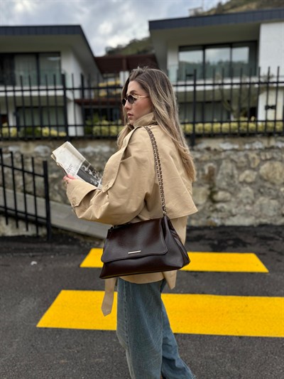 Acı Kahve Clutch Zincir Askılı Mila Çanta