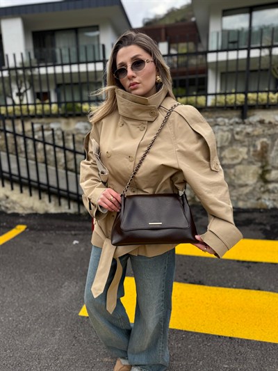 Acı Kahve Clutch Zincir Askılı Mila Çanta