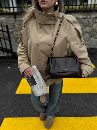 Acı Kahve Clutch Zincir Askılı Mila Çanta