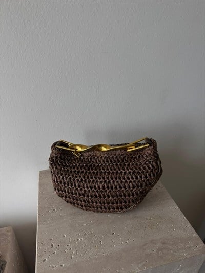 Acı Kahve Hasır Gold Saplı Leila Çanta