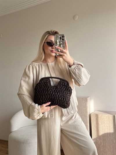 Acı Kahve Hasır Mng Clutch Çanta