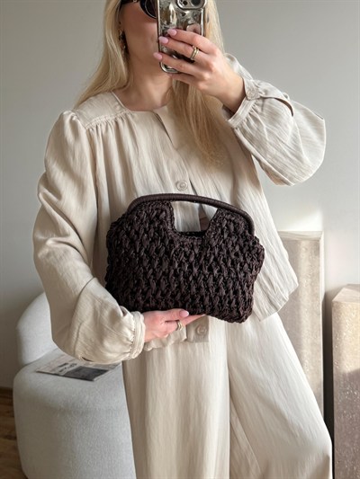 Acı Kahve Hasır Mng Clutch Çanta