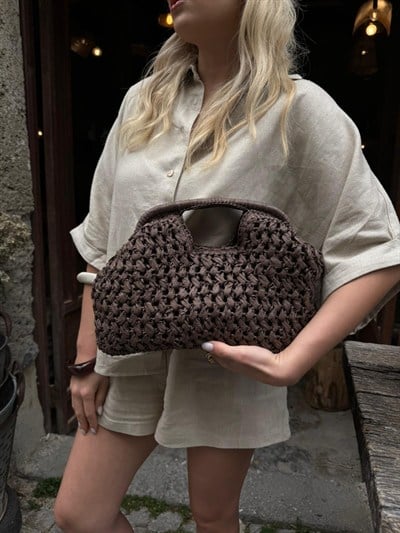 Acı Kahve Hasır Mng Clutch Çanta