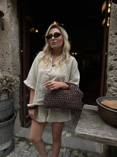 Acı Kahve Hasır Mng Clutch Çanta