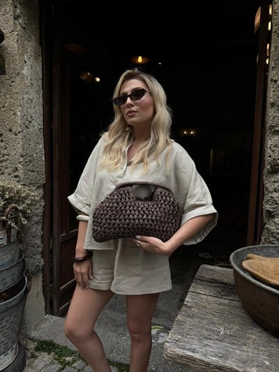 Acı Kahve Hasır Mng Clutch Çanta