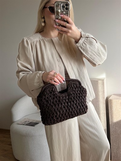 Acı Kahve Hasır Mng Clutch Çanta