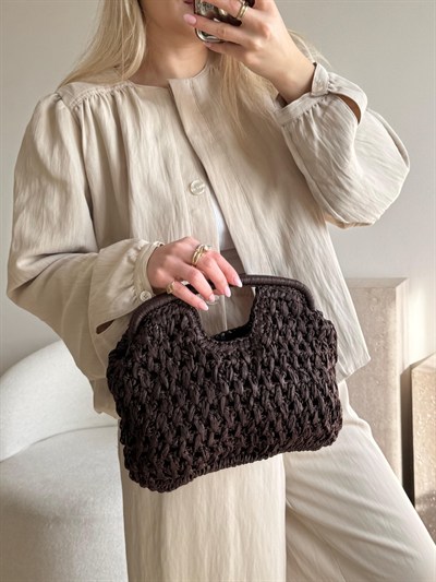 Acı Kahve Hasır Mng Clutch Çanta