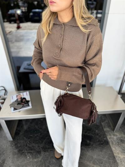 Acı Kahve Süet Püsküllü Çapraz Askılı Çanta