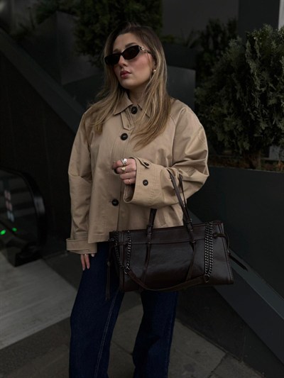 Acı Kahve Zincirli Mathilda Geniş Omuz Çanta