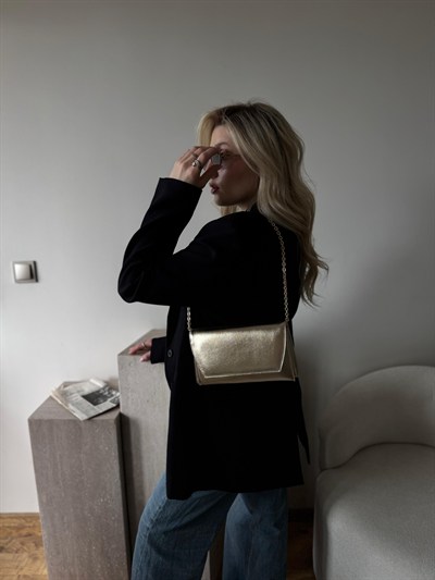 Altın Sarısı Clutch Zincirli Nicole Çanta