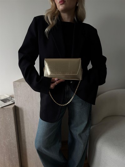 Altın Sarısı Clutch Zincirli Nicole Çanta