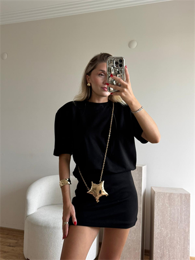 Altın Sarısı Mini Yıldız Plaka Çanta