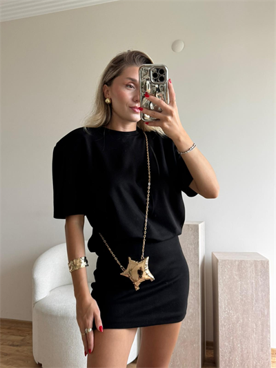 Altın Sarısı Mini Yıldız Plaka Çanta