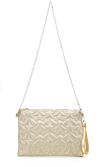 Altın Sarısı Simli Clutch Çanta