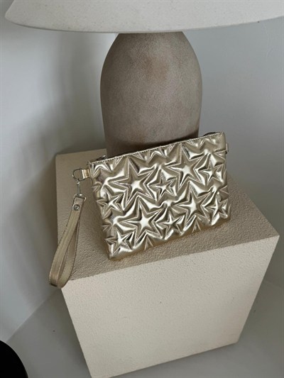 Altın Sarısı Yıldız Dikişli Clutch Çanta