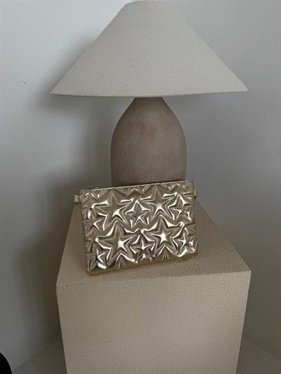 Altın Sarısı Yıldız Dikişli Clutch Çanta