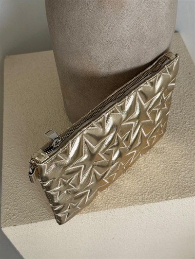 Altın Sarısı Yıldız Dikişli Clutch Çanta