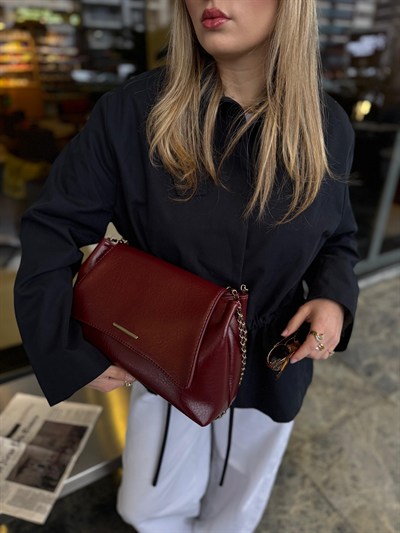 Bordo Clutch Zincir Askılı Mila Çanta