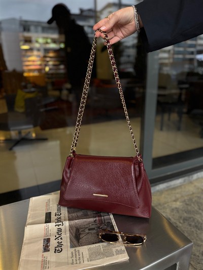 Bordo Clutch Zincir Askılı Mila Çanta