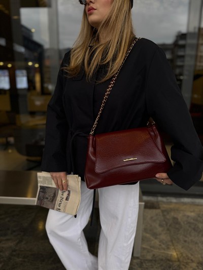 Bordo Clutch Zincir Askılı Mila Çanta