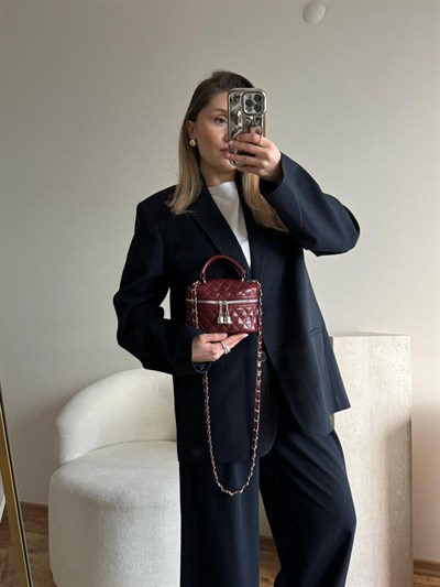 Bordo Kapitone Çapraz Askılı Rosy Çanta