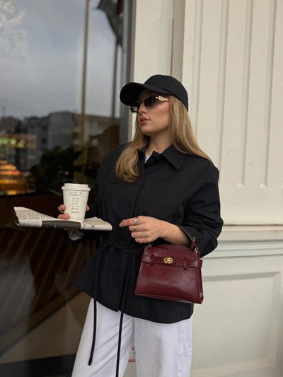 Bordo Kilit Detaylı Çapraz Askılı Jesica Çanta