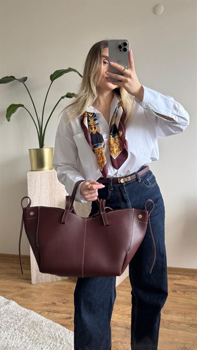 Bordo Polene Geniş Omuz Çantası